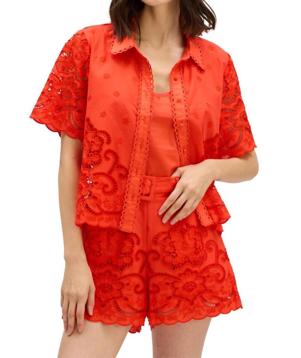 NEW ALLISON NEW YORK clyde cotton eyelet shirt in tomato red